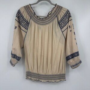 Free people woman’s size medium off shoulder smocked neckline embroidered detail